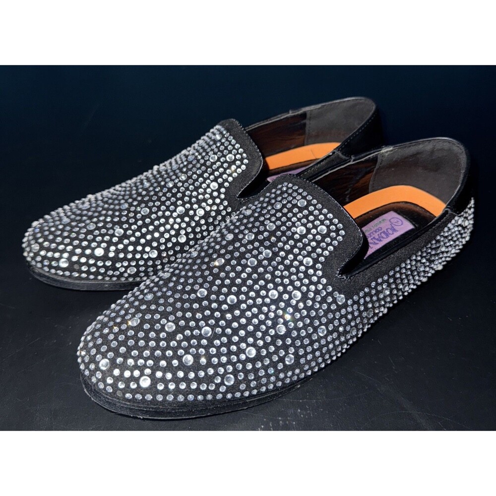 Jodano Collection Boys Size 7 White Rhinestones Black Tuxedo Loafers Dress Shoes